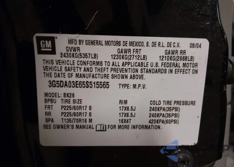 2005 Buick Rendezvous Cx from USA, damaged, VIN 3G5DA03E65S515565